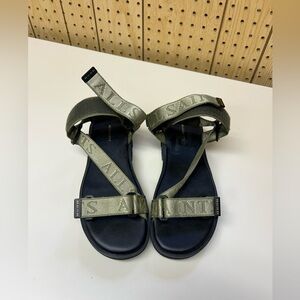 AllSaints Strappy Sandals in Olive and Black